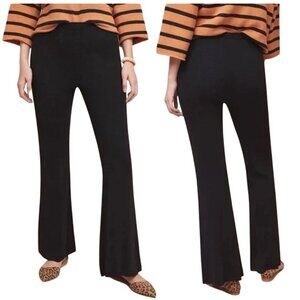 Anthropologie Womens Black Ribbed knit Flare pull on Pants S boho hippie neutral